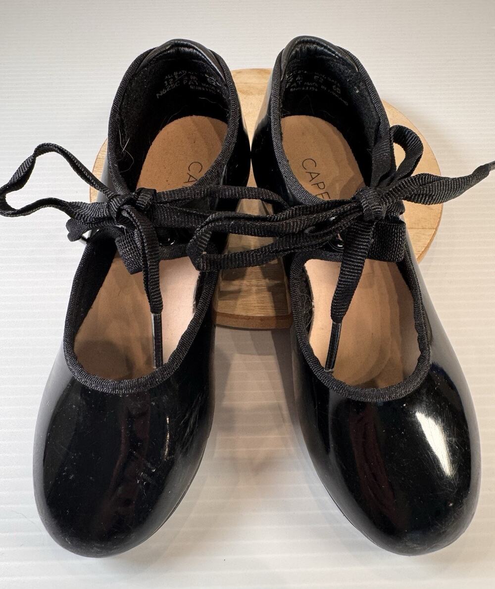 Capezio Shuffle 356 Girls 12.5M Black Patent Tele Tone Ribbon Tie Tap Dance Shoe